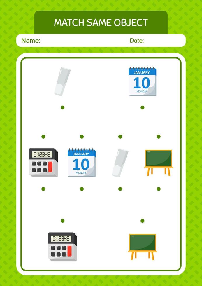 Match with same object game summer icon. worksheet for preschool kids, kids activity sheet vector