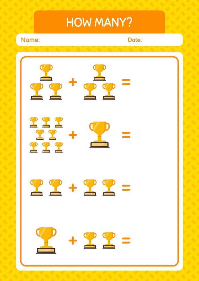 How many counting game with trophy. worksheet for preschool kids, kids activity sheet vector