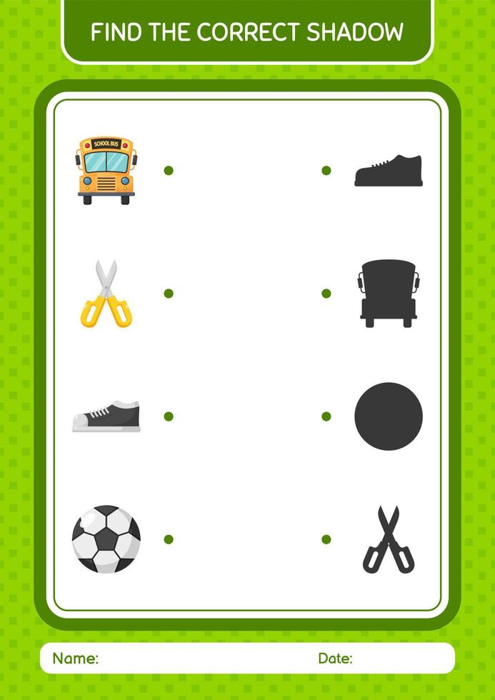 Find the correct shadows game with summer icon. worksheet for preschool kids, kids activity sheet vector