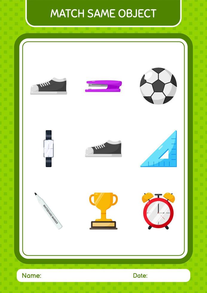 Match with same object game shoes. worksheet for preschool kids, kids activity sheet vector