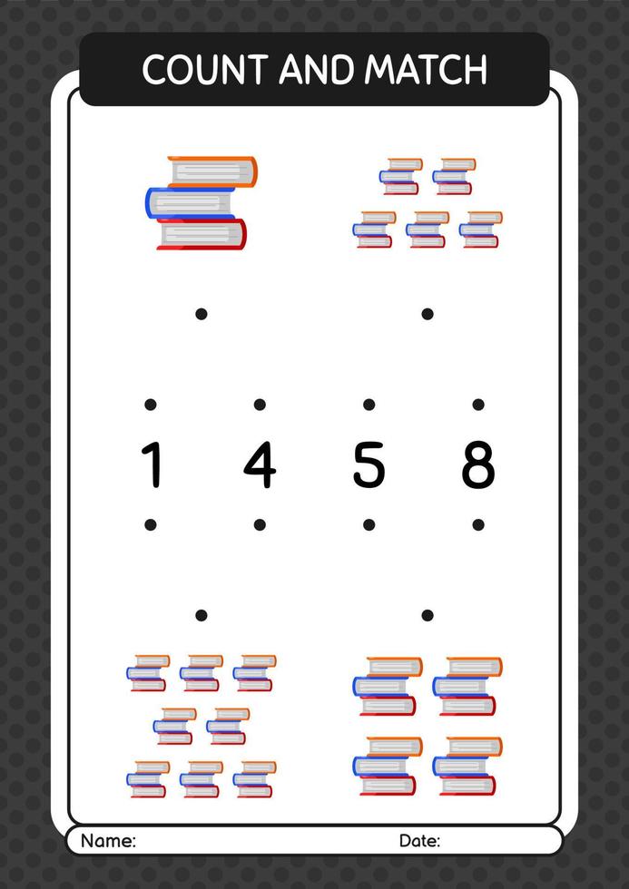 Count and match game with book. worksheet for preschool kids, kids activity sheet vector