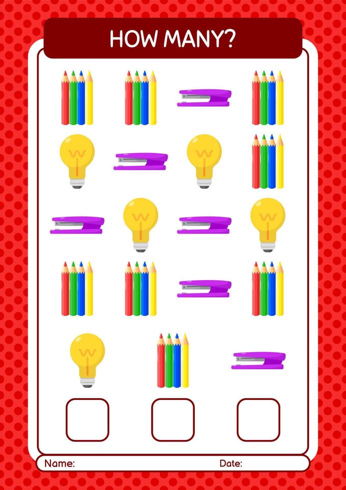 How many counting game with summer icon. worksheet for preschool kids, kids activity sheet vector