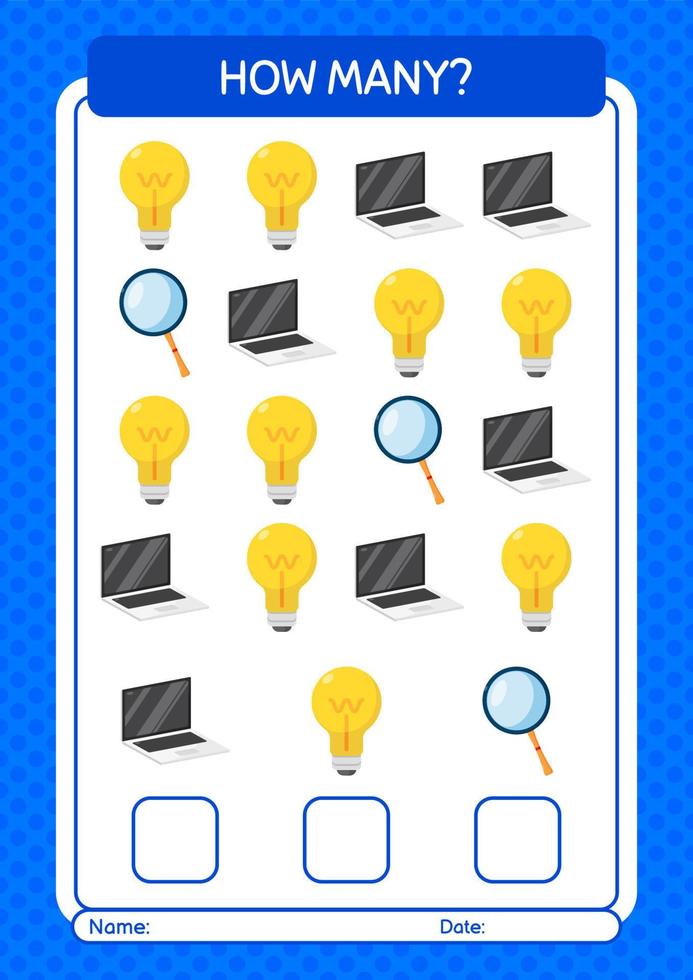 How many counting game with summer icon. worksheet for preschool kids, kids activity sheet vector
