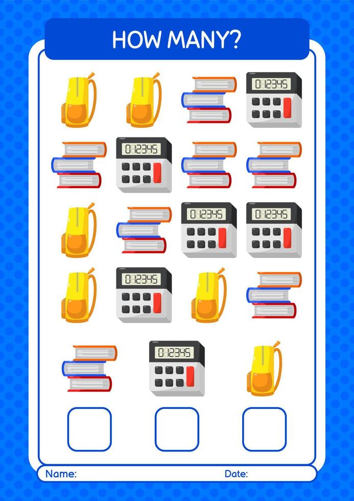 How many counting game with summer icon. worksheet for preschool kids, kids activity sheet vector