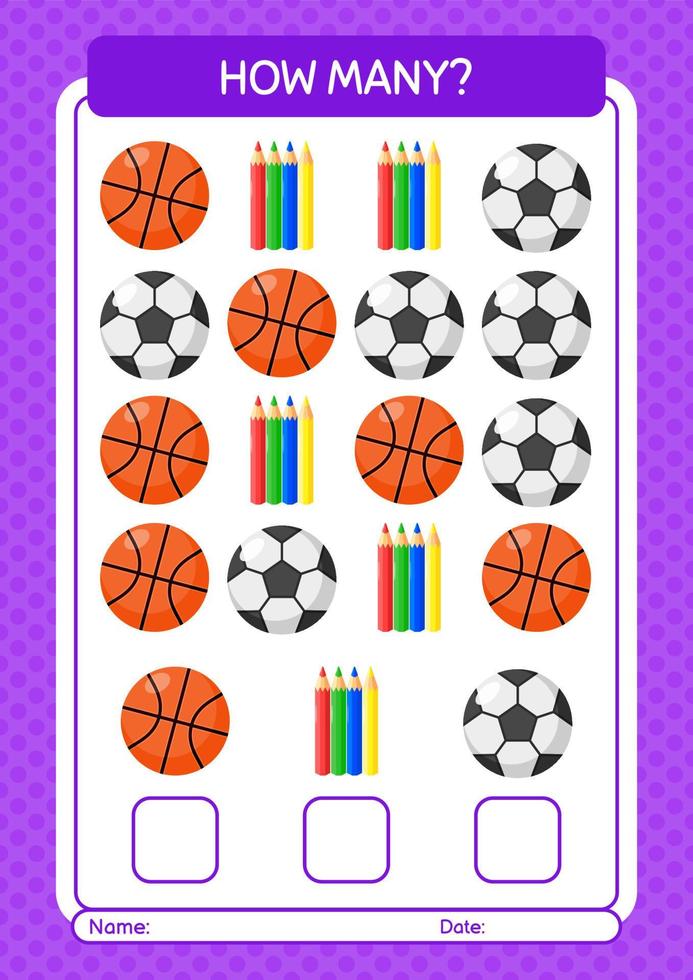 How many counting game with summer icon. worksheet for preschool kids, kids activity sheet vector