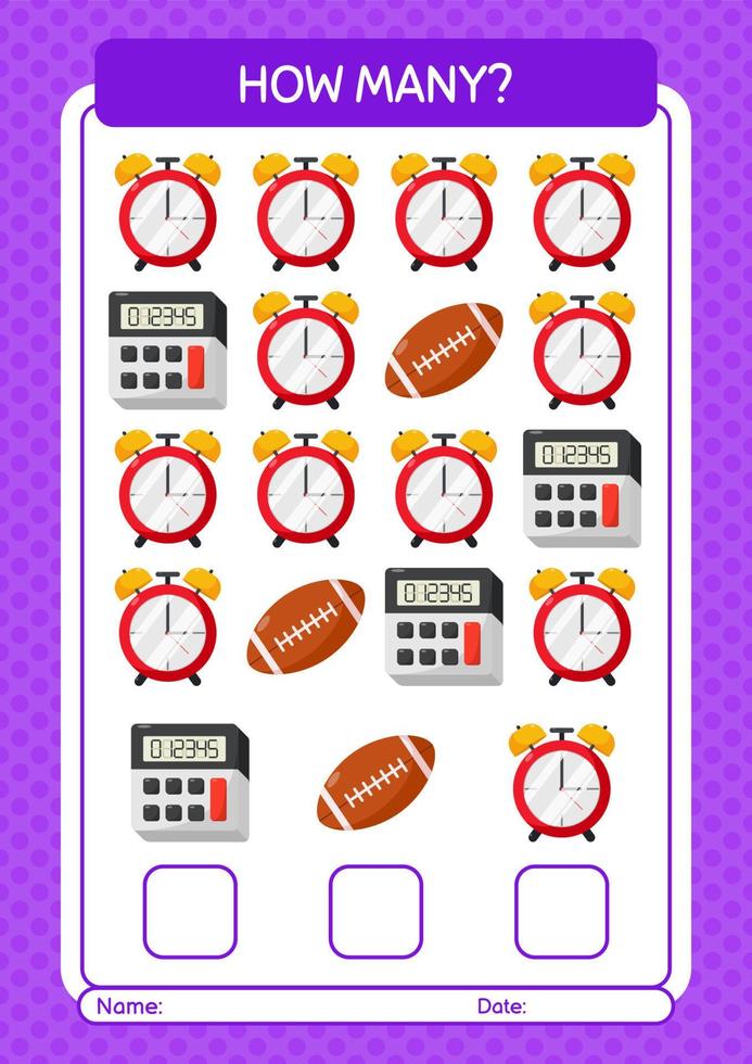 How many counting game with summer icon. worksheet for preschool kids, kids activity sheet vector