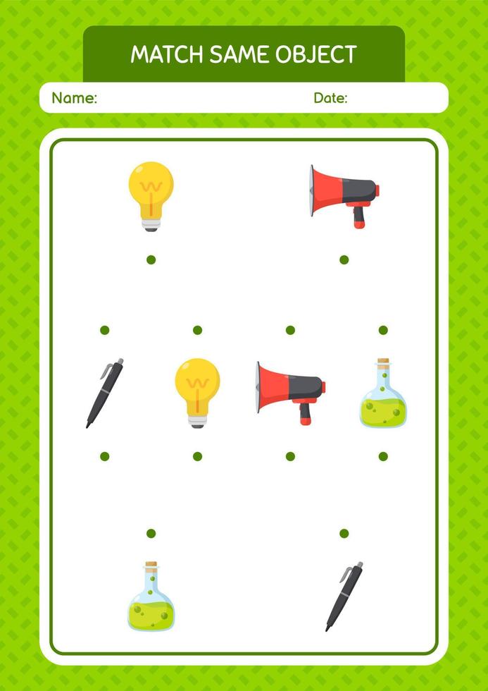 Match with same object game summer icon. worksheet for preschool kids, kids activity sheet vector