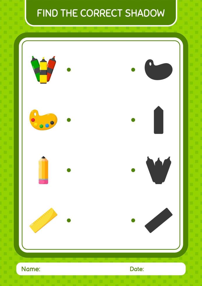 Find the correct shadows game with summer icon. worksheet for preschool kids, kids activity sheet vector