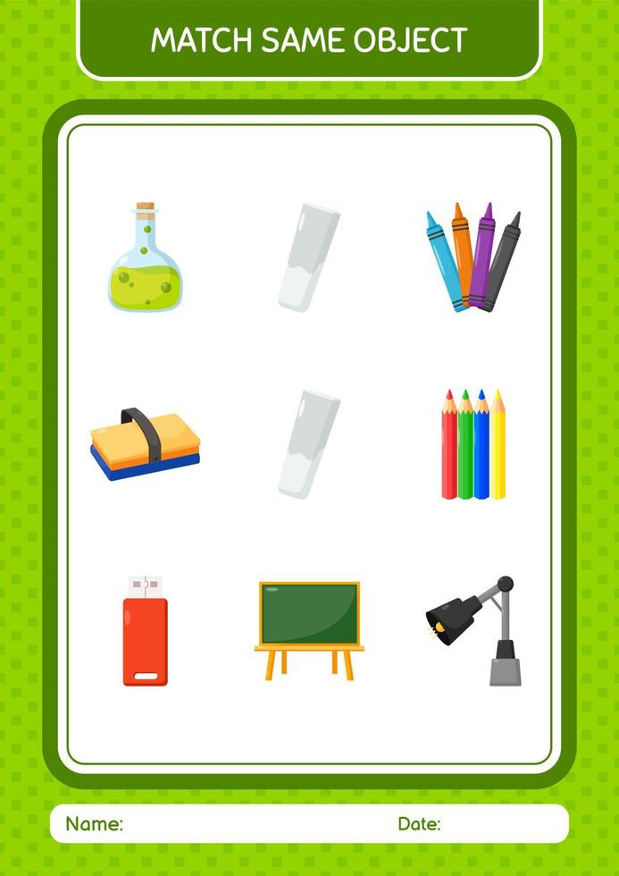 Match with same object game chalk. worksheet for preschool kids, kids activity sheet vector
