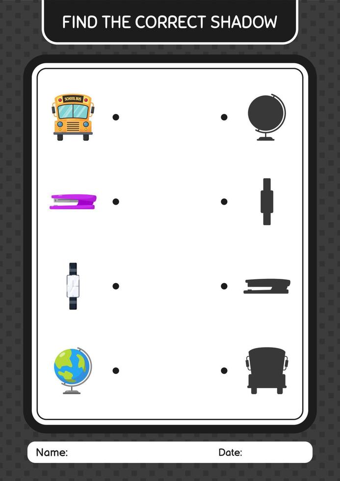 Find the correct shadows game with summer icon. worksheet for preschool kids, kids activity sheet vector