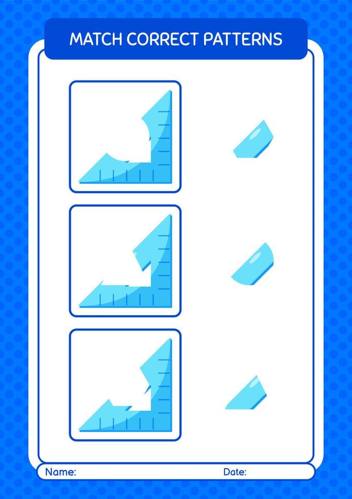 Match pattern game with triangle ruler. worksheet for preschool kids, kids activity sheet vector