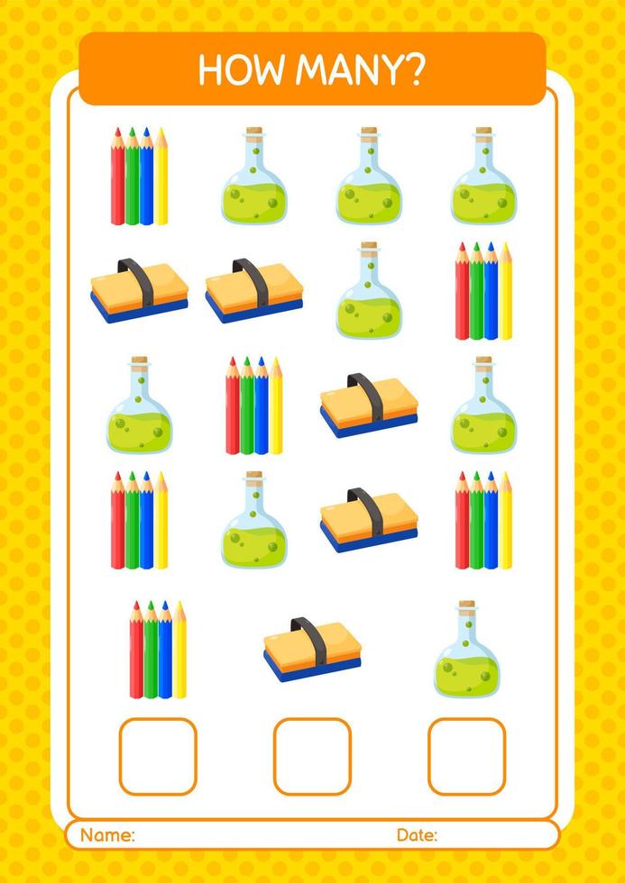How many counting game with summer icon. worksheet for preschool kids, kids activity sheet vector
