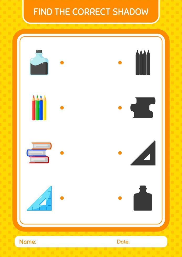 Find the correct shadows game with summer icon. worksheet for preschool kids, kids activity sheet vector