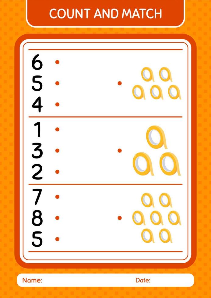 Count and match game with masking tape. worksheet for preschool kids, kids activity sheet vector