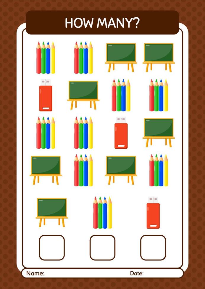 How many counting game with summer icon. worksheet for preschool kids, kids activity sheet vector