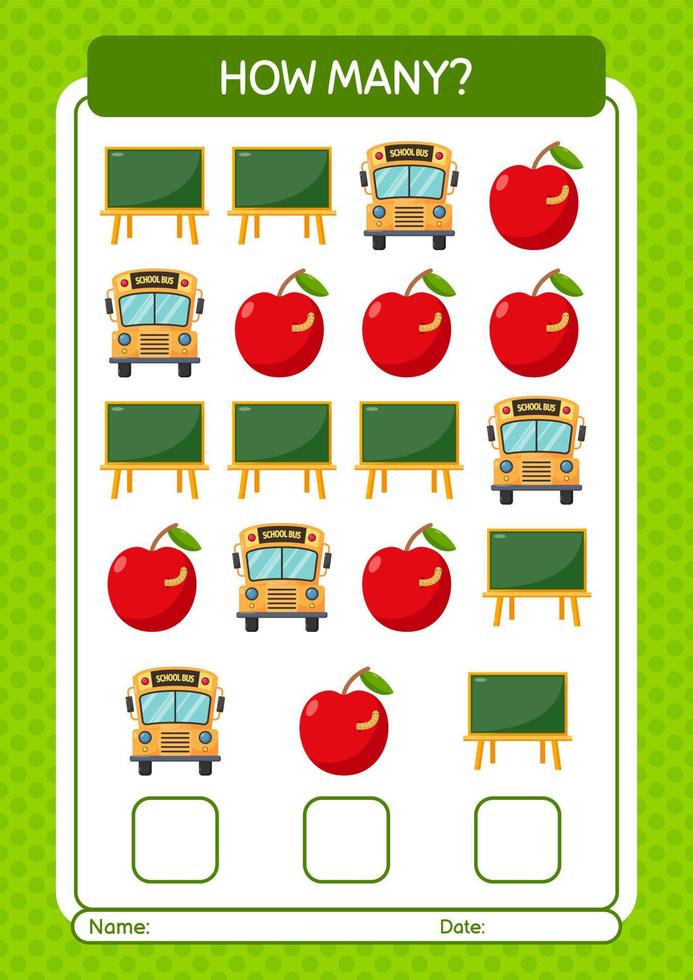 How many counting game with summer icon. worksheet for preschool kids, kids activity sheet vector