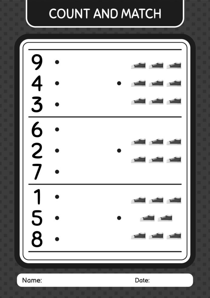 Count and match game with shoes. worksheet for preschool kids, kids activity sheet vector