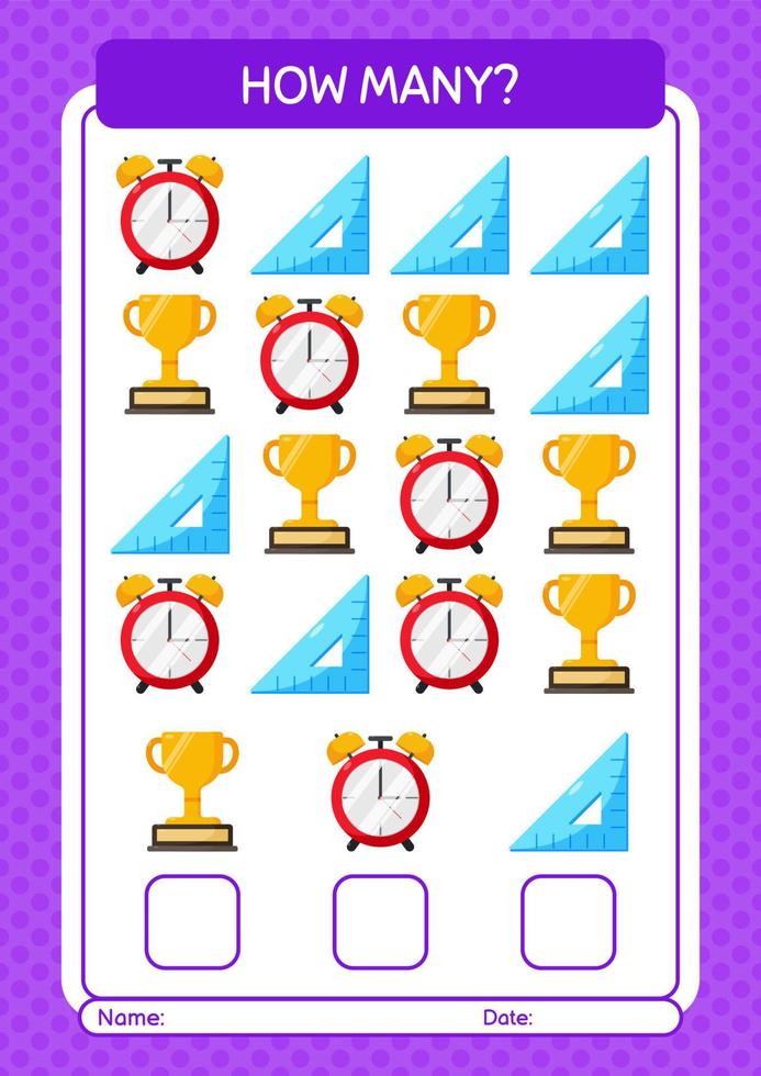 How many counting game with summer icon. worksheet for preschool kids, kids activity sheet vector
