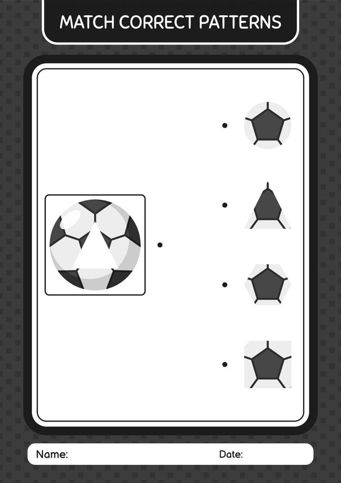 Match pattern game with soccerball. worksheet for preschool kids, kids activity sheet vector