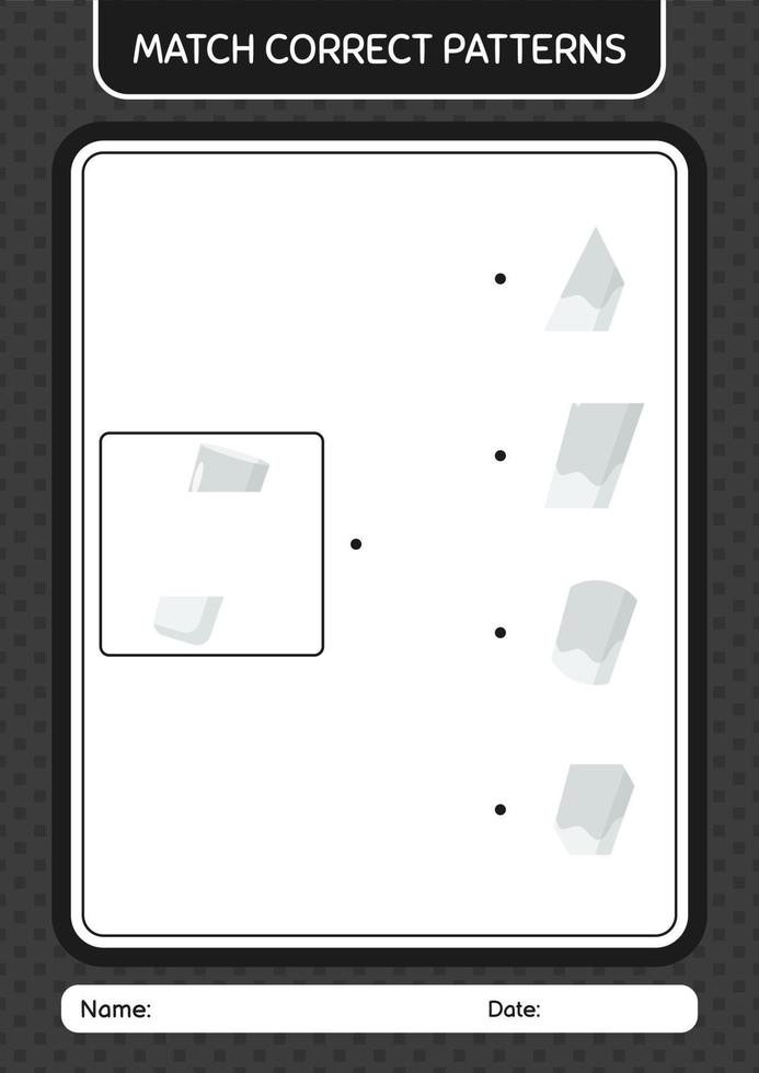 Match pattern game with chalk. worksheet for preschool kids, kids activity sheet vector