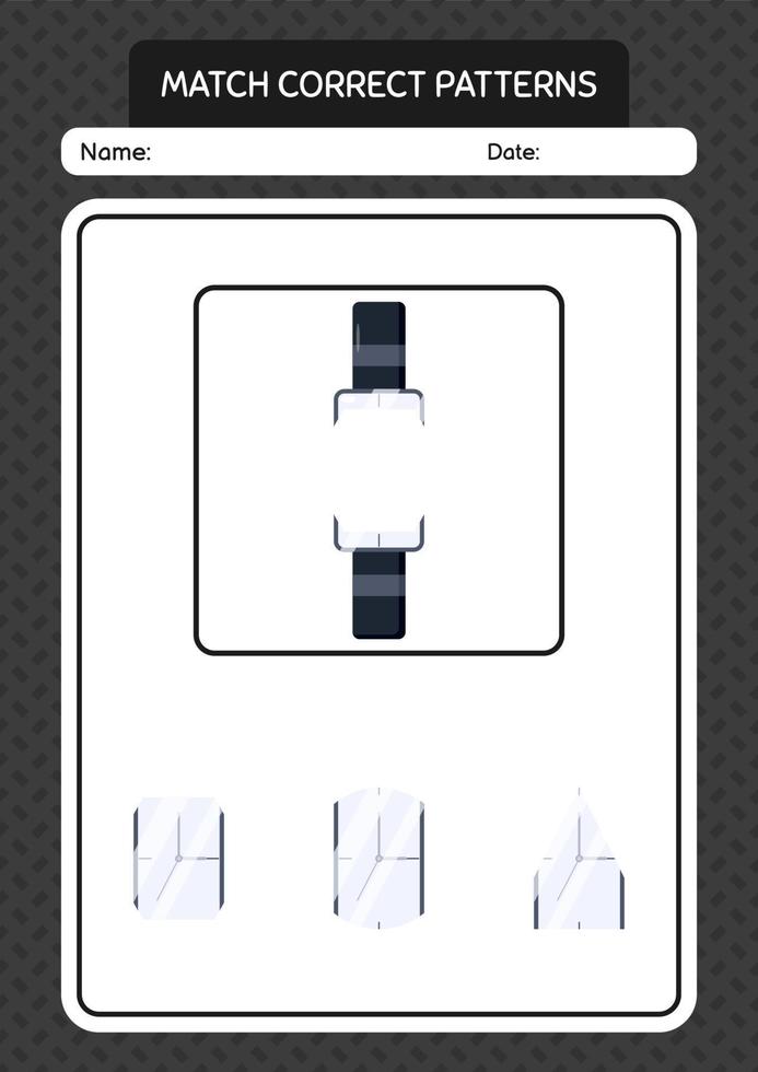 Match pattern game with watch. worksheet for preschool kids, kids activity sheet vector