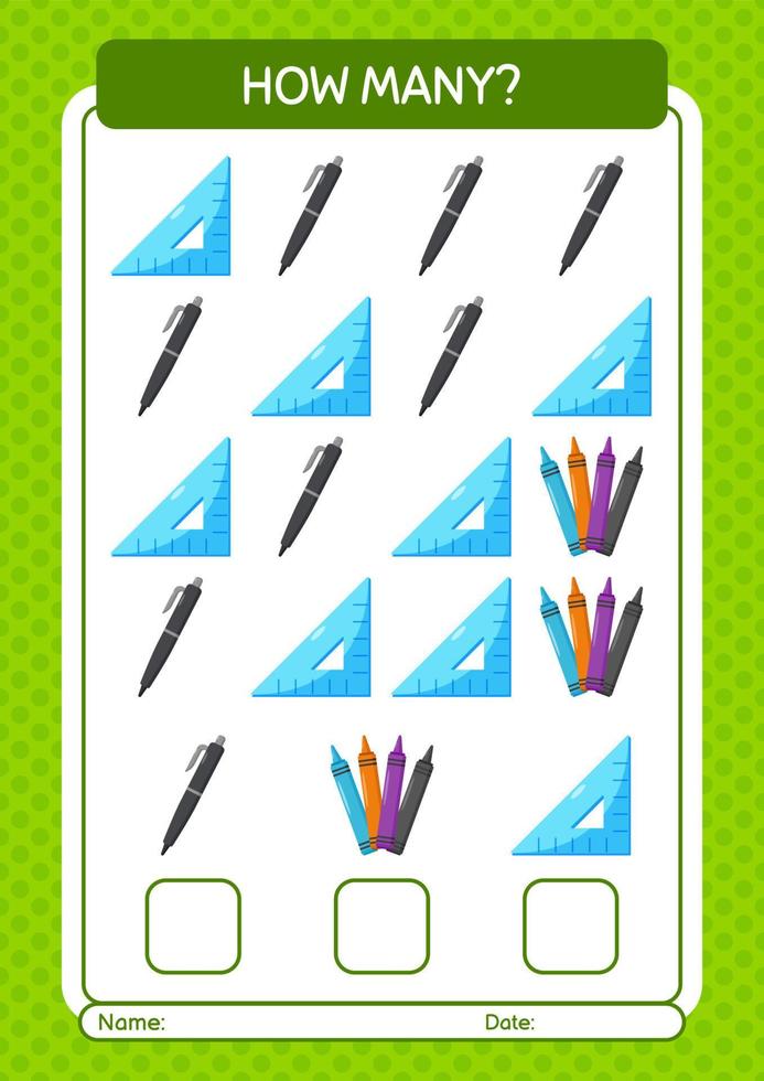 How many counting game with summer icon. worksheet for preschool kids, kids activity sheet vector