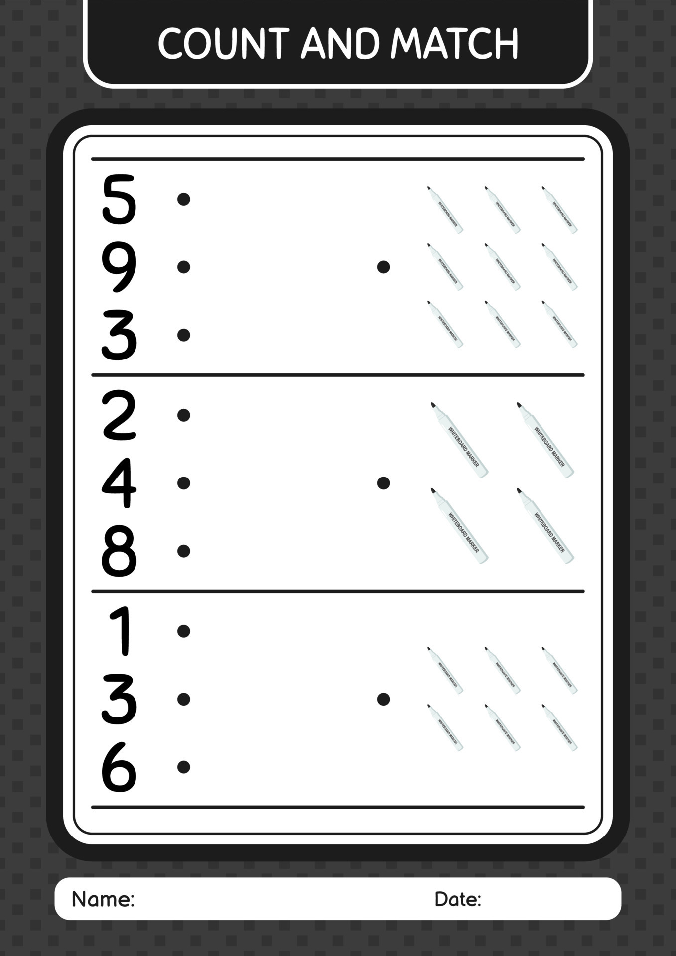 Count and match game with whiteboard marker. worksheet for preschool