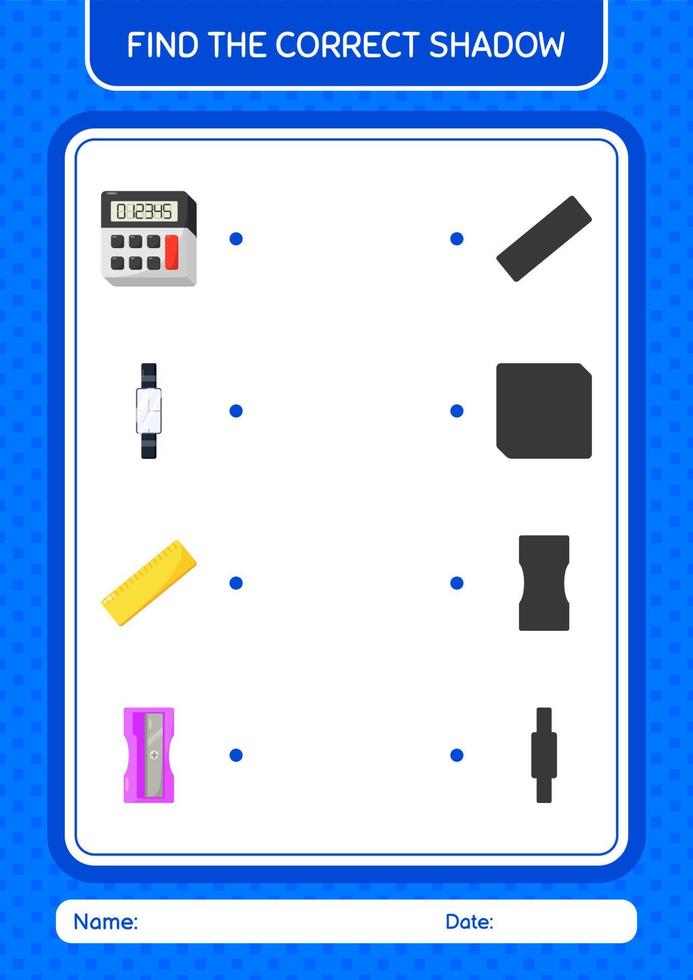 Find the correct shadows game with summer icon. worksheet for preschool kids, kids activity sheet vector