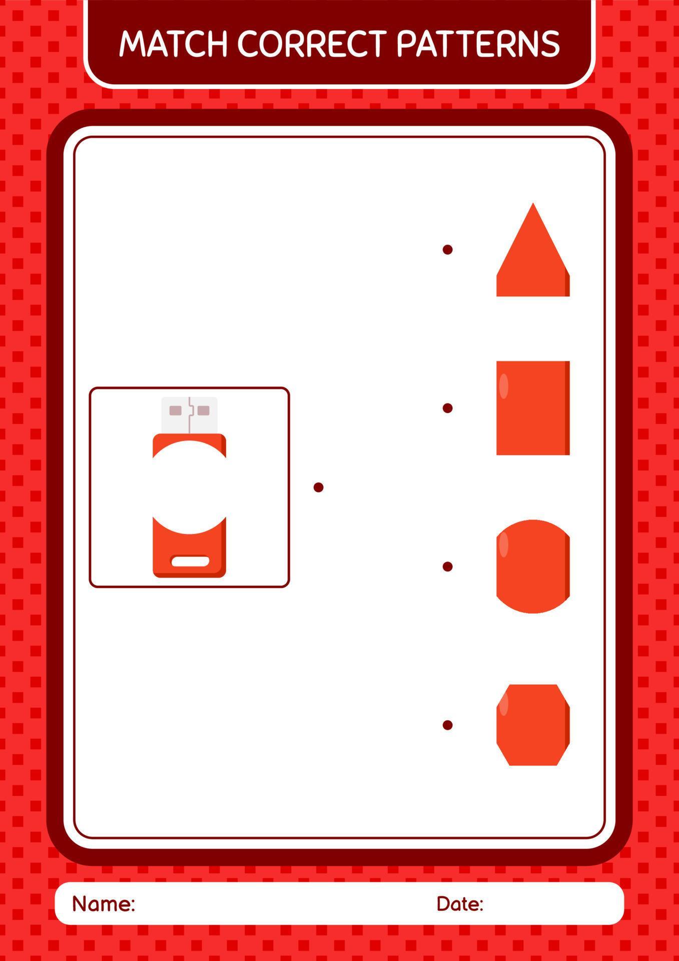 Match pattern game with flashdisk. worksheet for preschool kids, kids