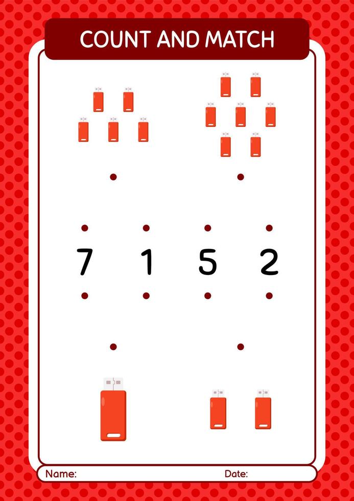 Count and match game with flashdisk. worksheet for preschool kids, kids activity sheet vector