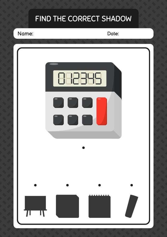 encuentra el juego de sombras correcto con la calculadora. hoja de trabajo para niños en edad preescolar, hoja de actividades para niños vector