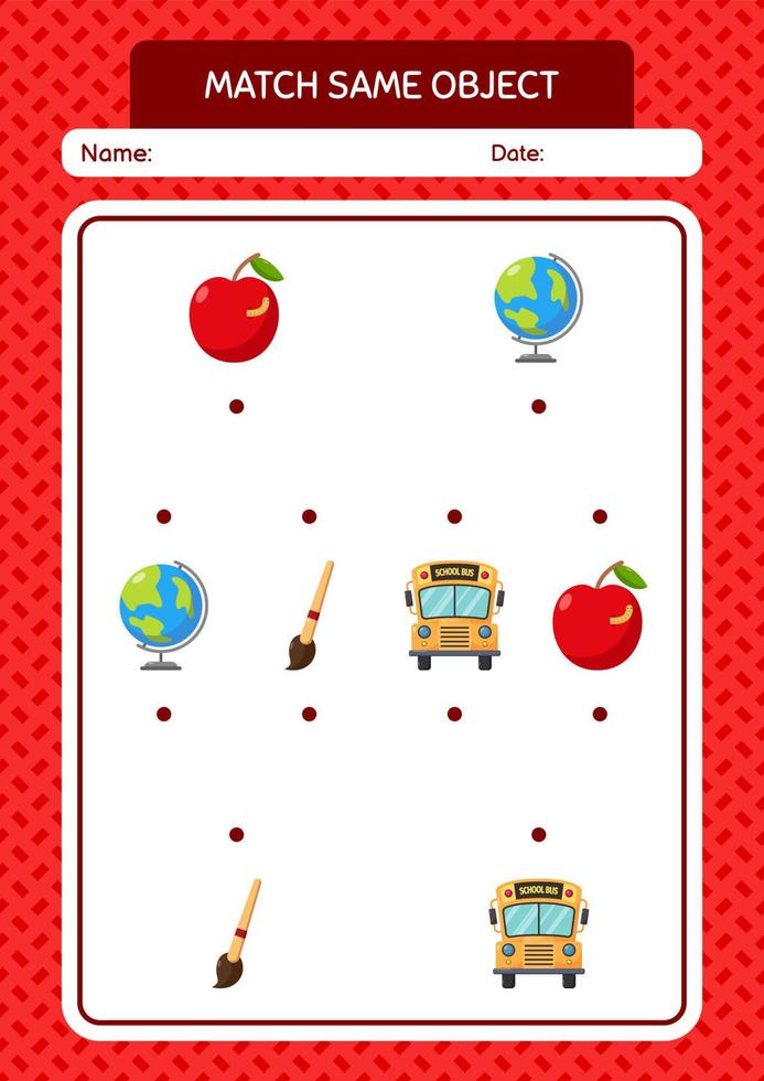 Match with same object game summer icon. worksheet for preschool kids, kids activity sheet vector