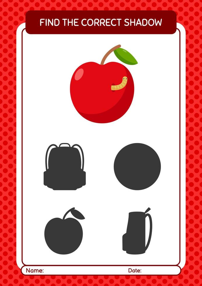 Find the correct shadows game with apple. worksheet for preschool kids, kids activity sheet vector