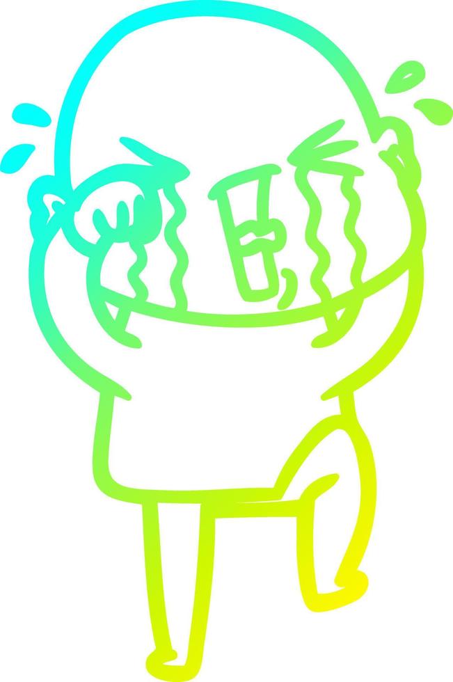 cold gradient line drawing cartoon crying bald man vector