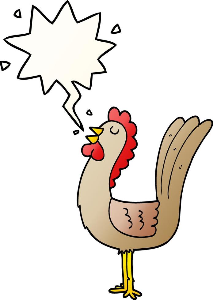 cartoon rooster and speech bubble in smooth gradient style vector