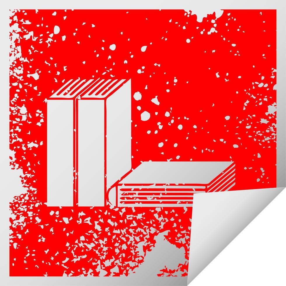 distressed square peeling sticker symbol of books vector
