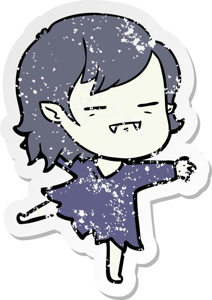 distressed sticker of a cartoon undead vampire girl dancing vector