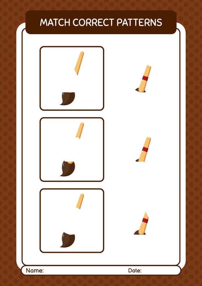 Match pattern game with paint brush. worksheet for preschool kids, kids activity sheet vector