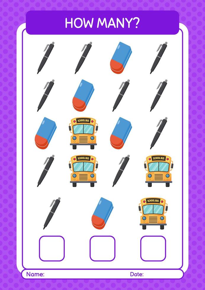 How many counting game with summer icon. worksheet for preschool kids, kids activity sheet vector