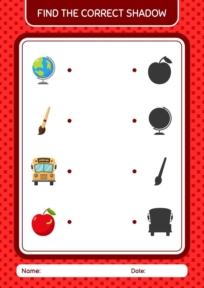 Find the correct shadows game with summer icon. worksheet for preschool kids, kids activity sheet vector