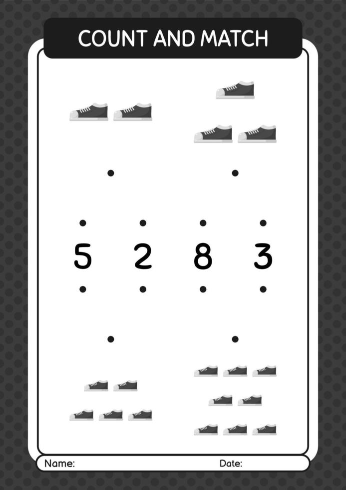 Count and match game with shoes. worksheet for preschool kids, kids activity sheet vector