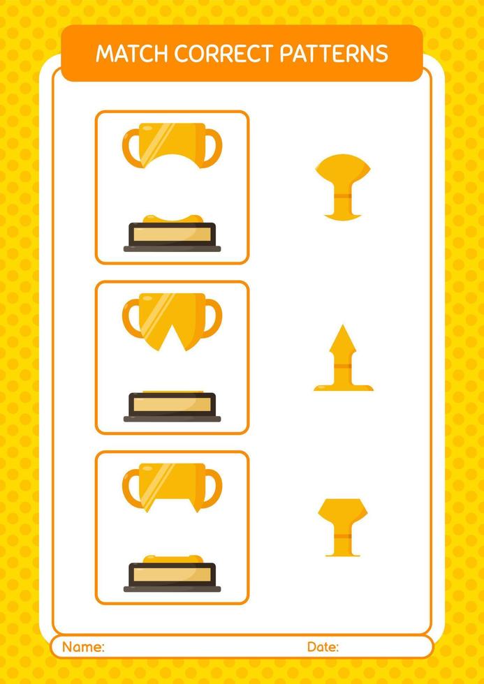 Match pattern game with trophy. worksheet for preschool kids, kids activity sheet vector