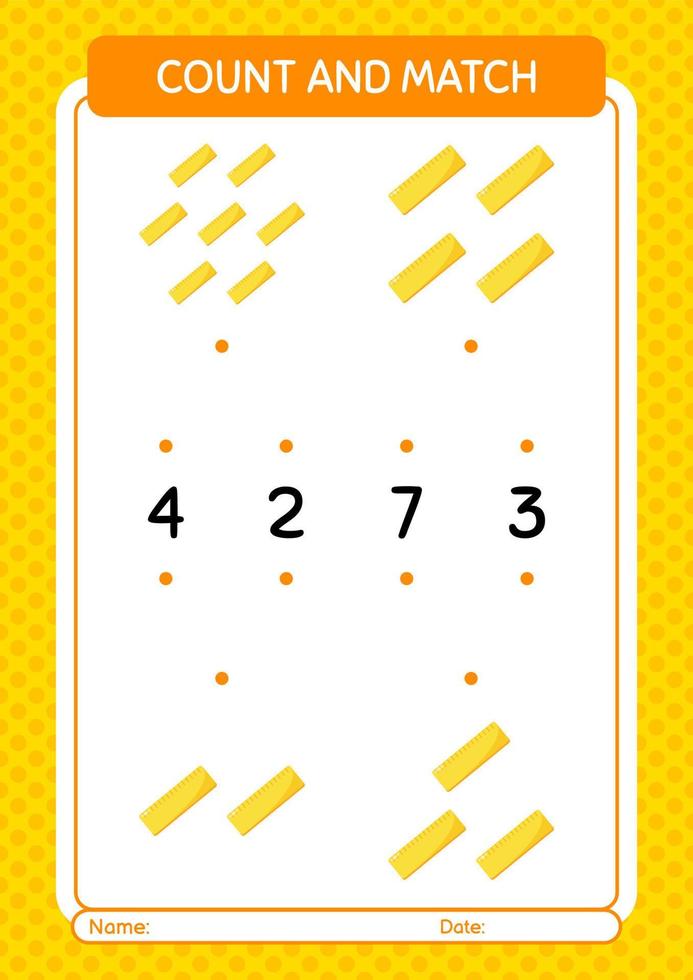 Count and match game with ruler. worksheet for preschool kids, kids activity sheet vector