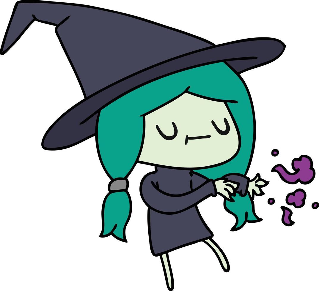 cartoon of cute kawaii witch vector