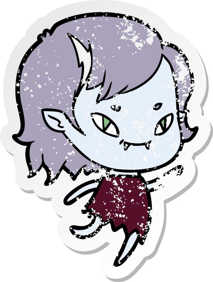 distressed sticker of a cartoon friendly vampire girl running vector