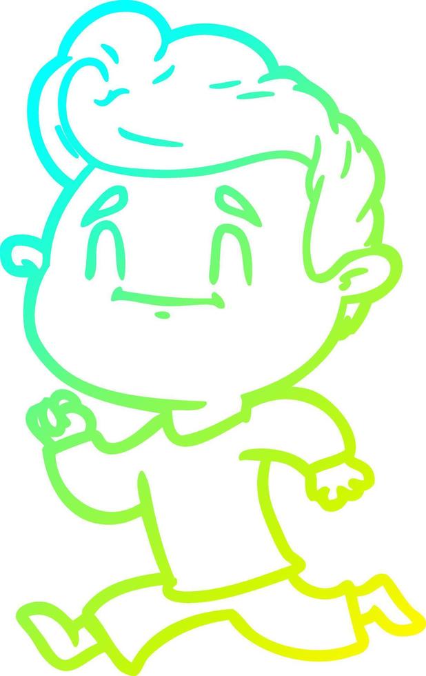 cold gradient line drawing happy cartoon man exercising vector