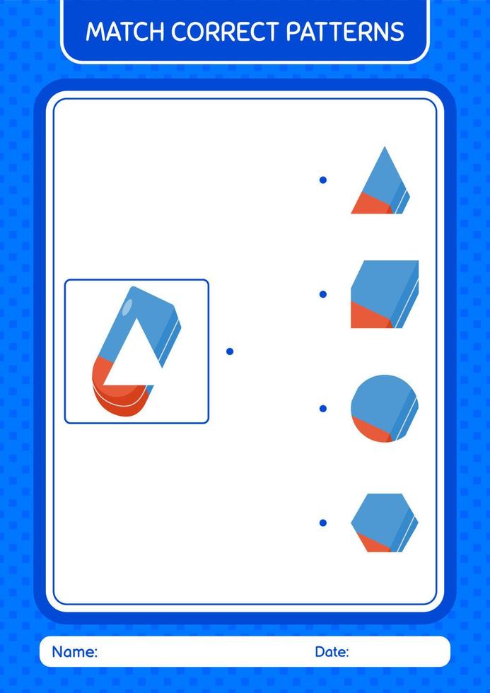 Match pattern game with rubber eraser. worksheet for preschool kids, kids activity sheet vector