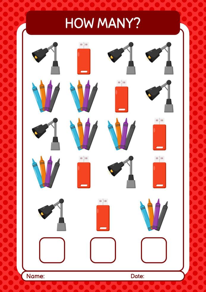 How many counting game with summer icon. worksheet for preschool kids, kids activity sheet vector