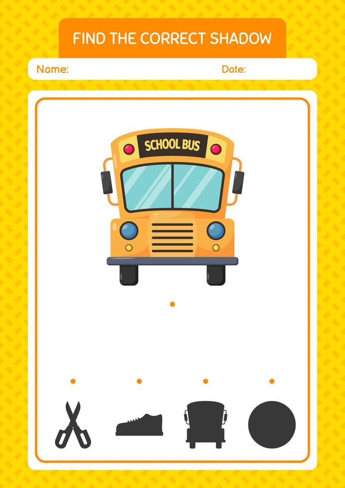 Find the correct shadows game with school bus. worksheet for preschool kids, kids activity sheet vector