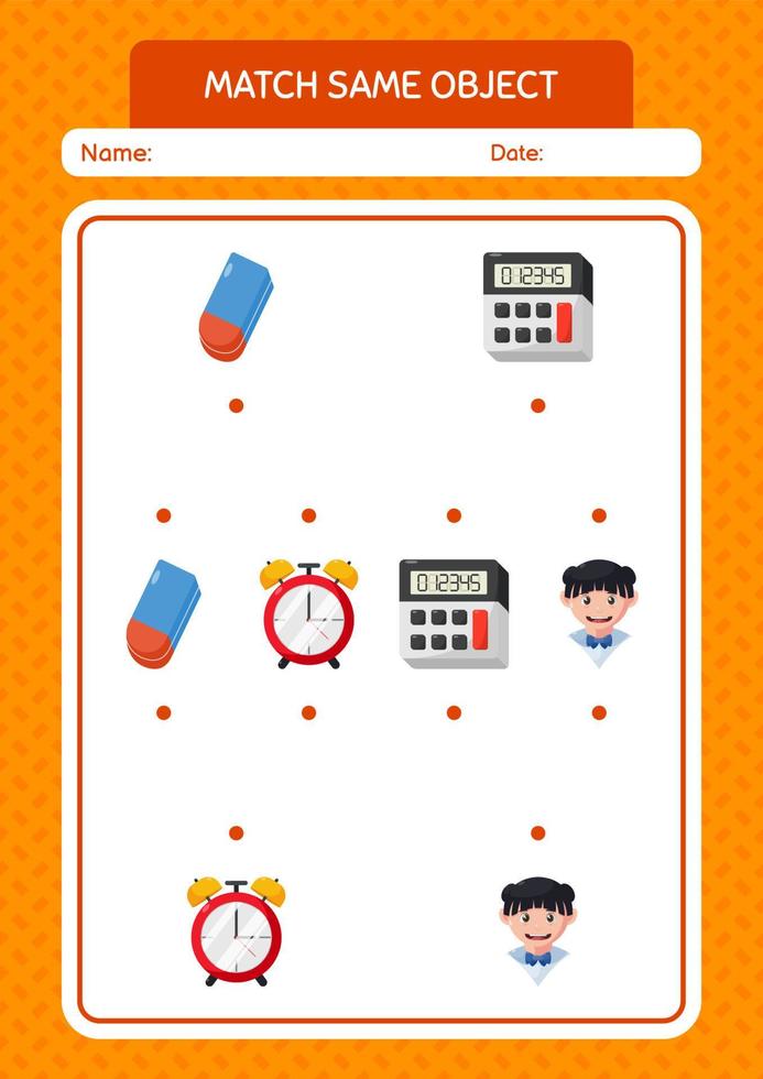 Match with same object game summer icon. worksheet for preschool kids, kids activity sheet vector